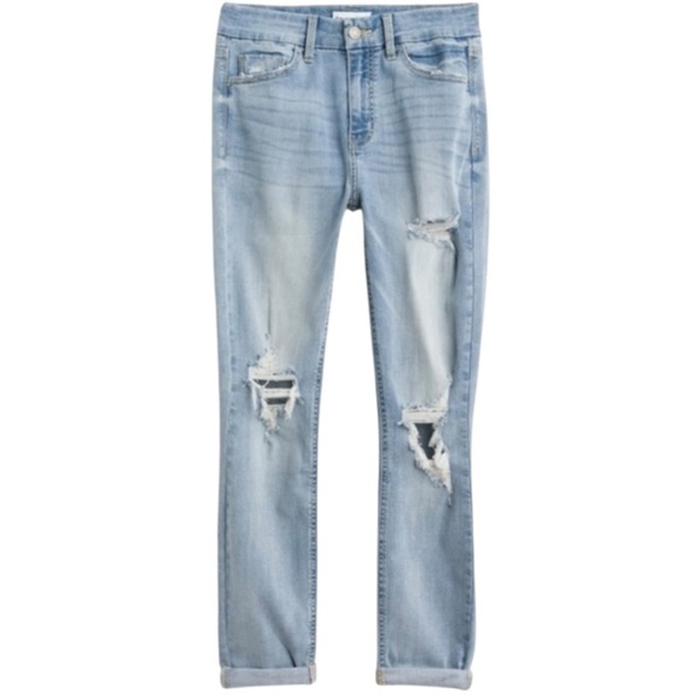 Studio Blue Light Wash Distressed Ripped Knee High Waist Boyfriend Jeans 31